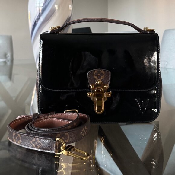 Louis Vuitton MONOGRAM VERNIS AND CANVAS Cherrywood BB Black w/Strap - Picture 1 of 14